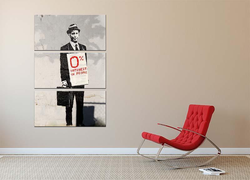 Banksy Zero Per Cent Interest in People 3 Split Panel Canvas Print - Canvas Art Rocks - 2