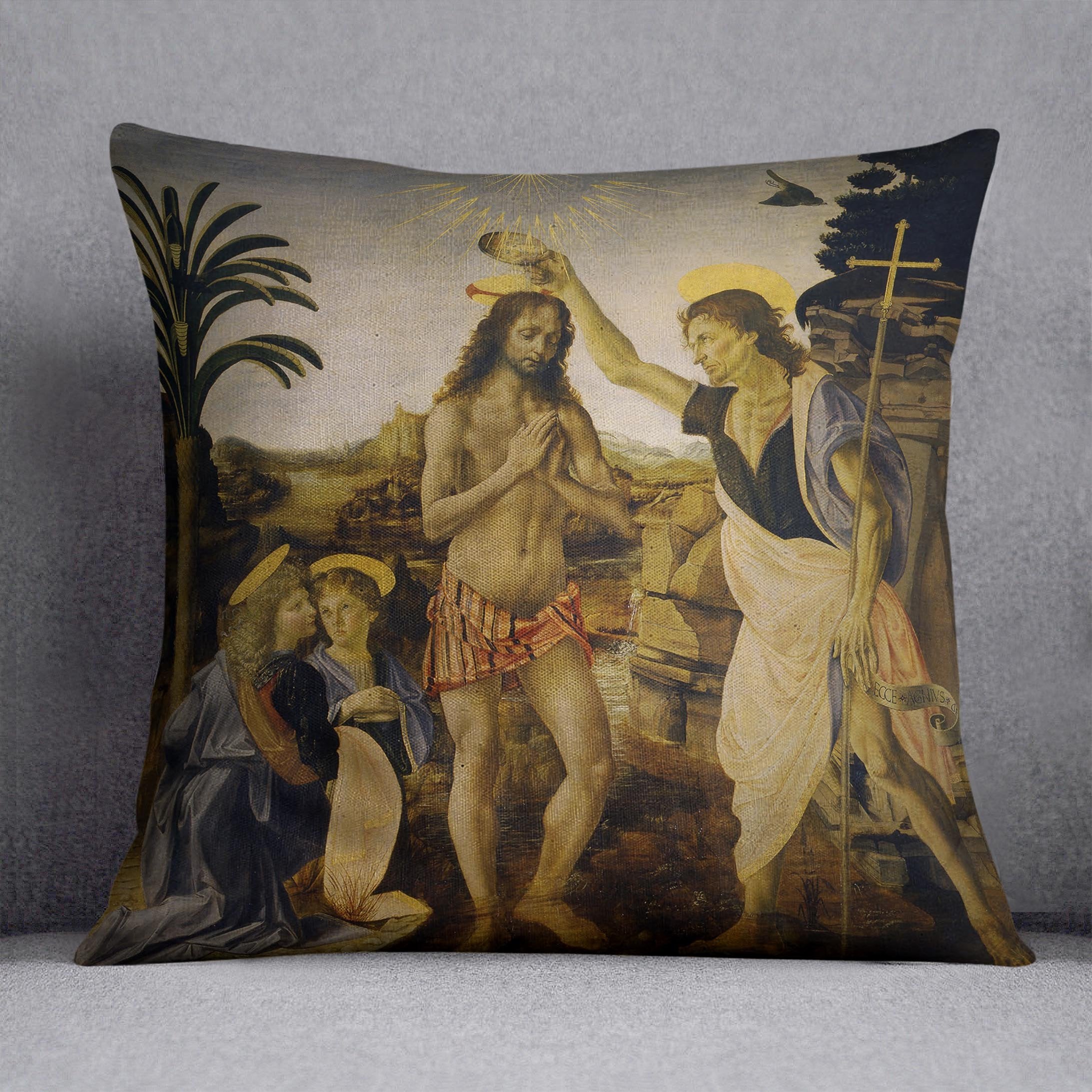 Baptism Of Christ by Da Vinci Throw Pillow