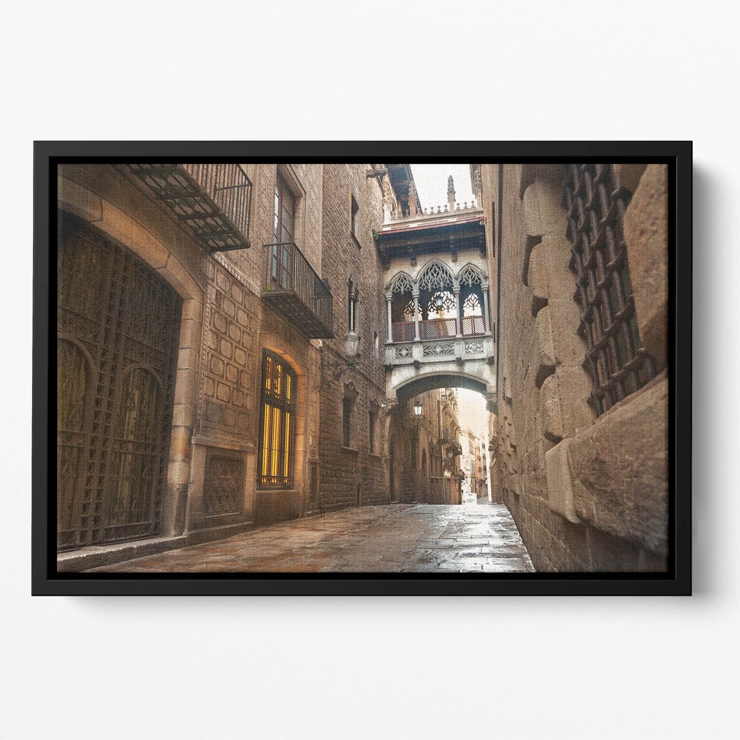 Barcelona Gothic quarter Carrer del Bisbe Floating Framed Canvas