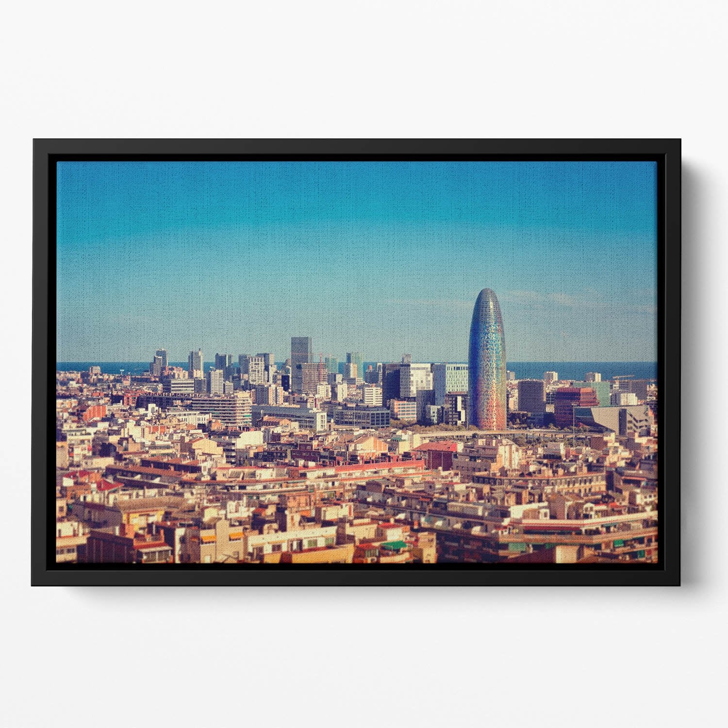 Barcelona skyline with skyscrapers Floating Framed Canvas