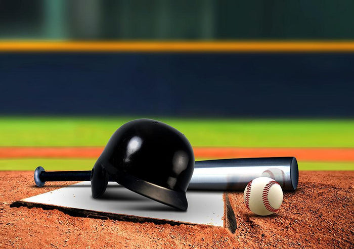 Baseball equipment on base Wall Mural Wallpaper