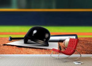 Baseball equipment on base Wall Mural Wallpaper - Canvas Art Rocks - 2