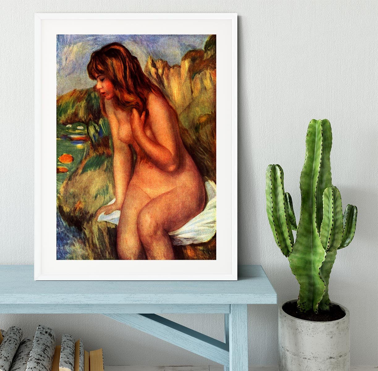 Bathing sitting on a rock by Renoir Framed Print - Canvas Art Rocks - 5