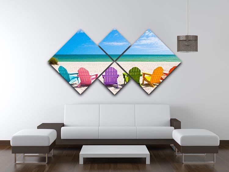 Beach Chairs on a Sun Beach 4 Square Multi Panel Canvas - Canvas Art Rocks - 3