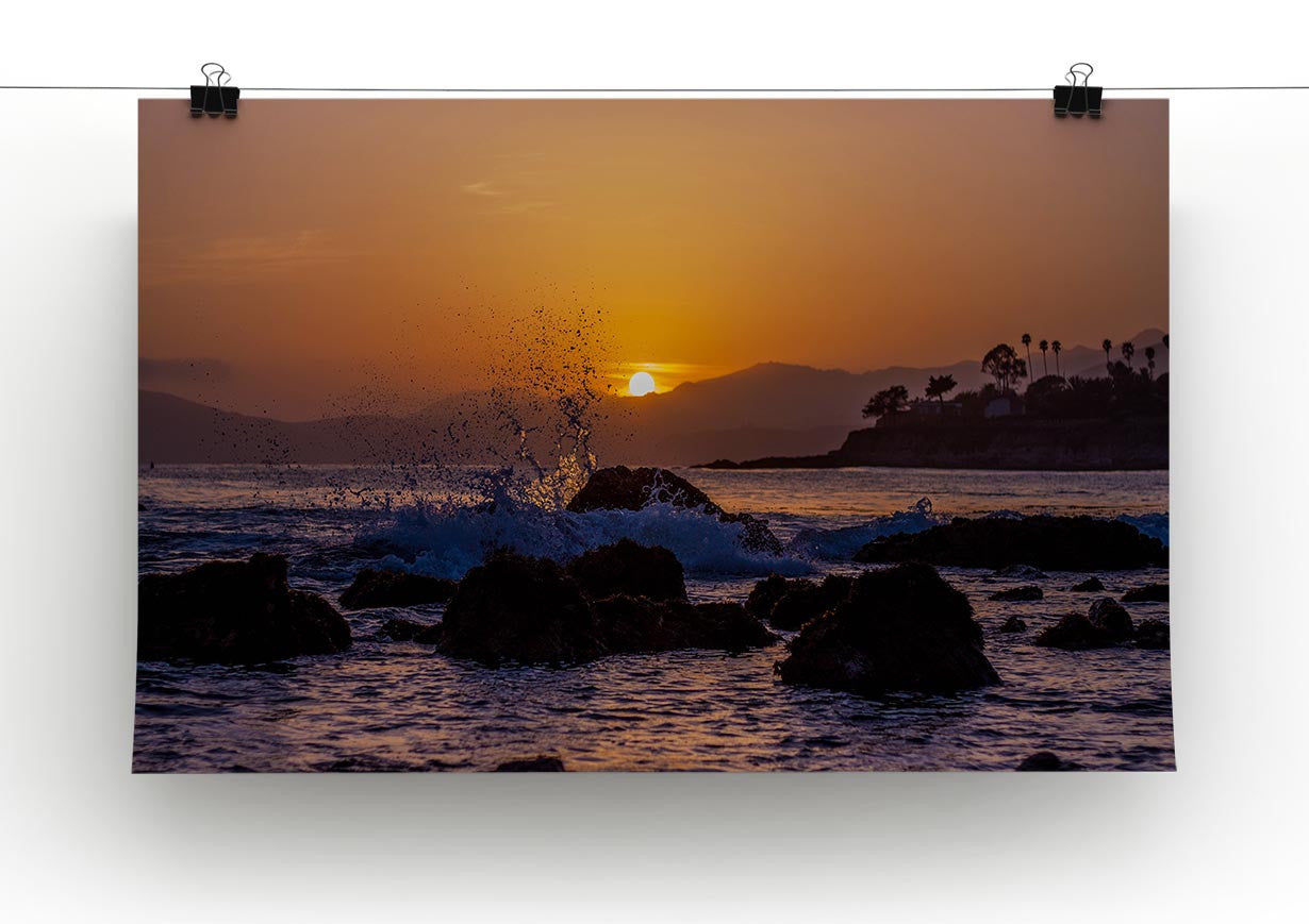 Splashing Rocks Beach Sunset Print - Canvas Art Rocks - 2