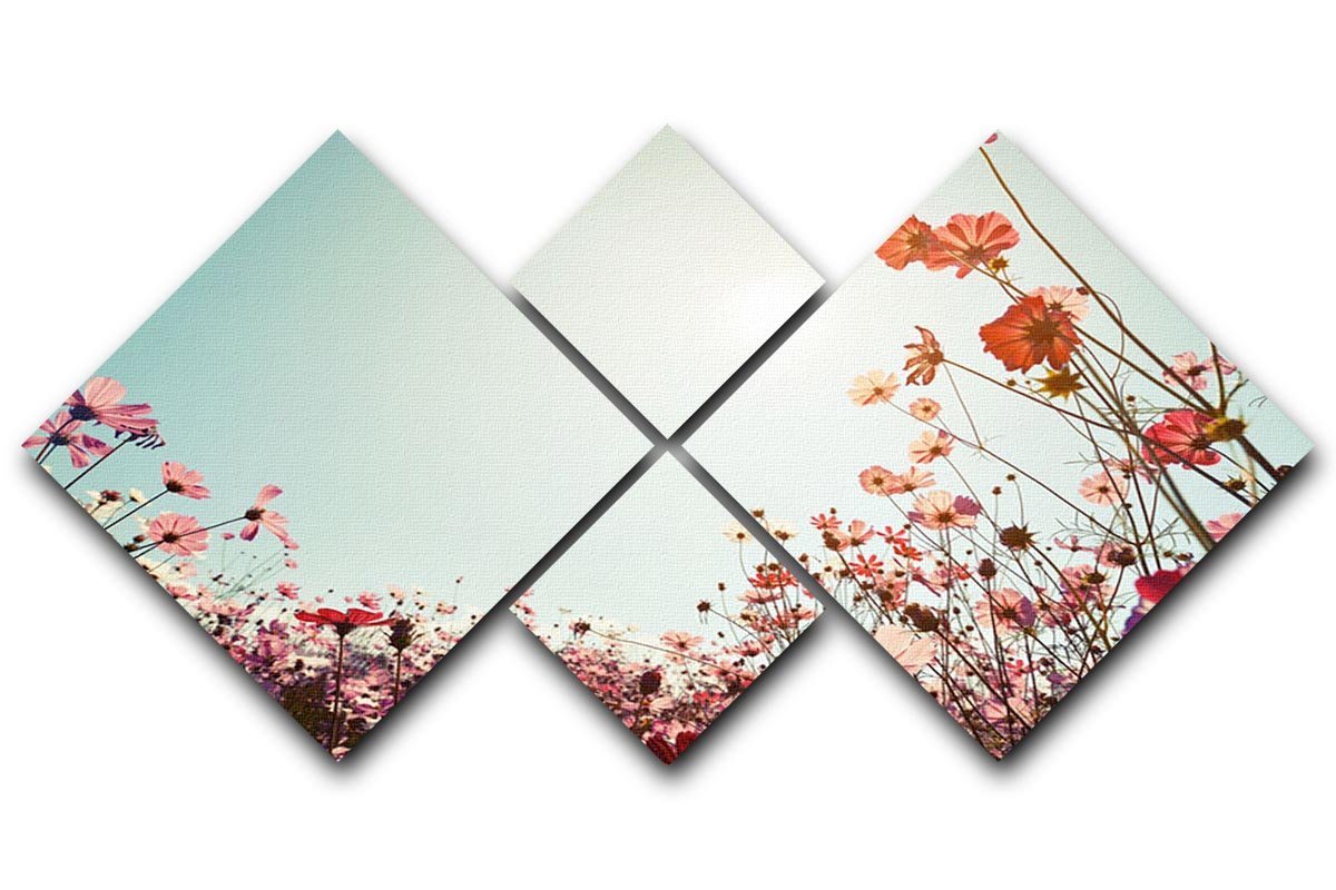Beautiful cosmos flower field 4 Square Multi Panel Canvas  - Canvas Art Rocks - 1