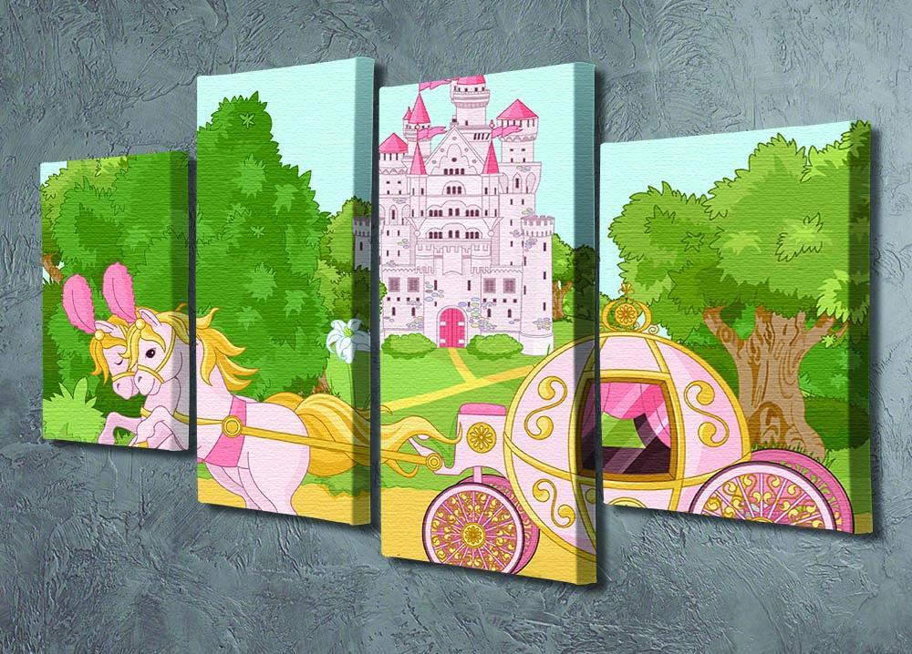 Beautiful fairytale pink carriage and castle 4 Split Panel Canvas - Canvas Art Rocks - 2