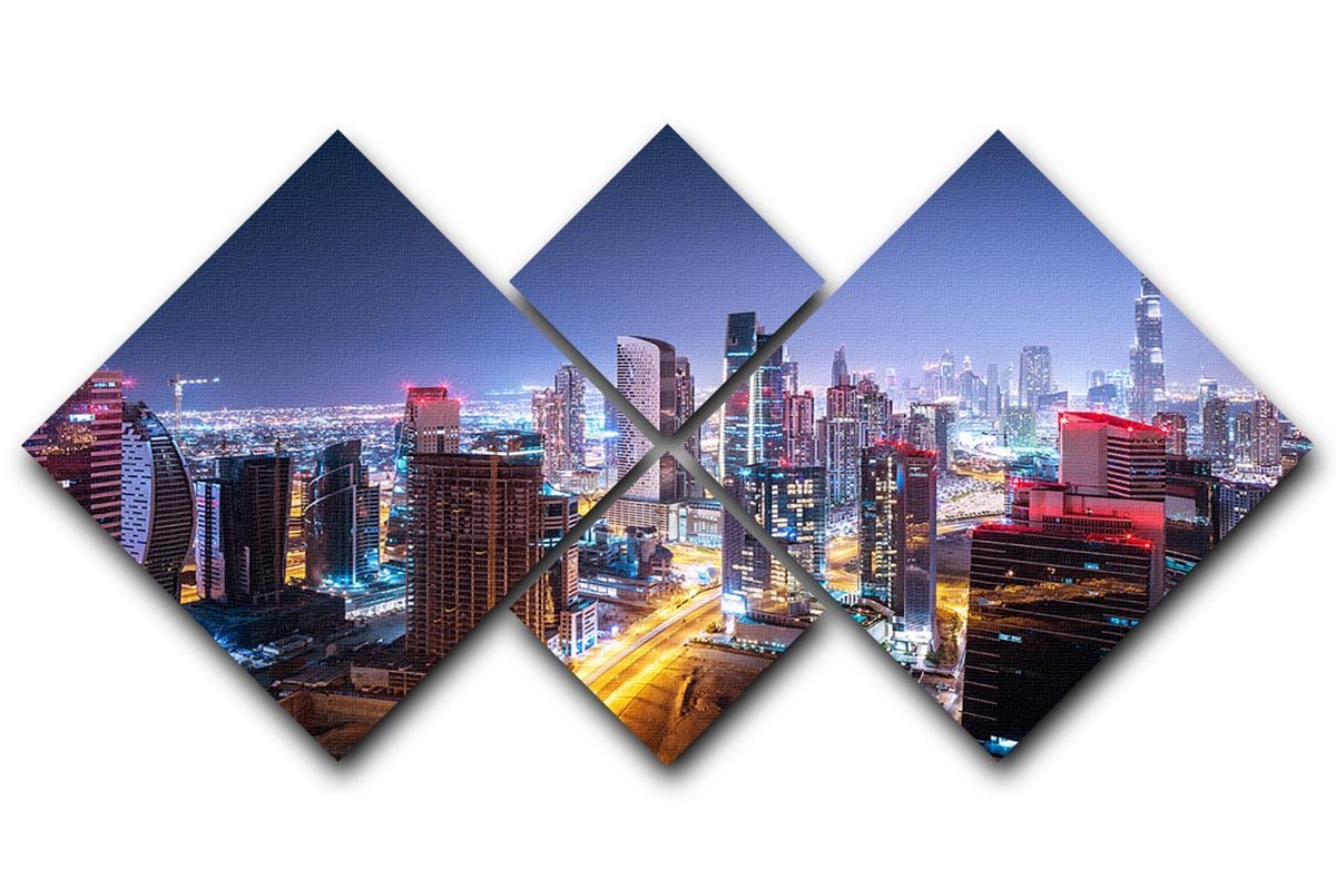 Beautiful night cityscape of Dubai 4 Square Multi Panel Canvas  - Canvas Art Rocks - 1