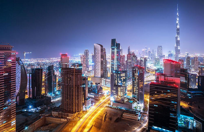 Beautiful night cityscape of Dubai Wall Mural Wallpaper