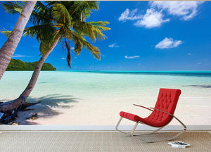 Beautiful tropical beach with palm trees Wall Mural Wallpaper - Canvas Art Rocks - 2