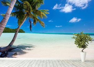 Beautiful tropical beach with palm trees Wall Mural Wallpaper - Canvas Art Rocks - 4