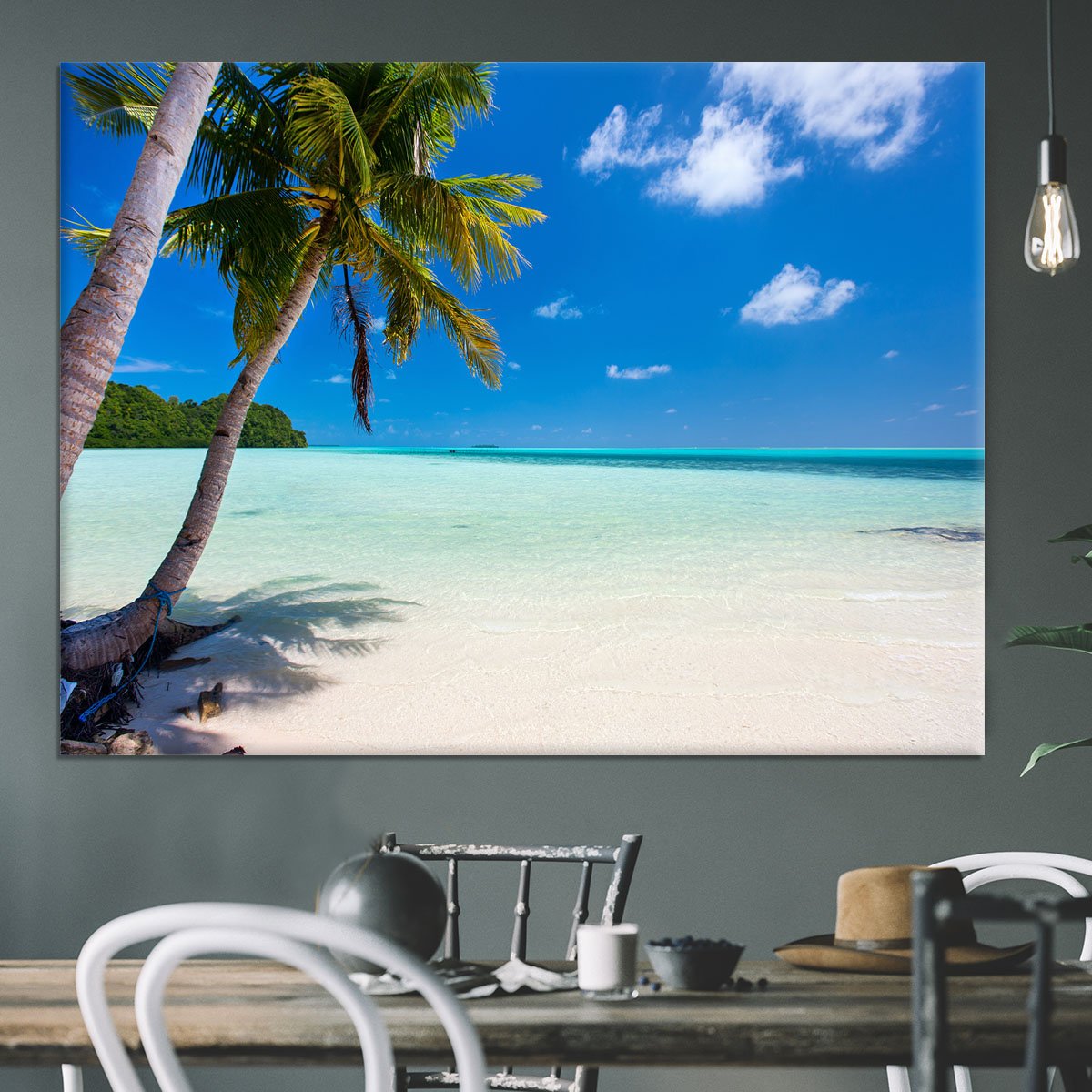 Beautiful tropical beach with palm trees Canvas Print or Poster