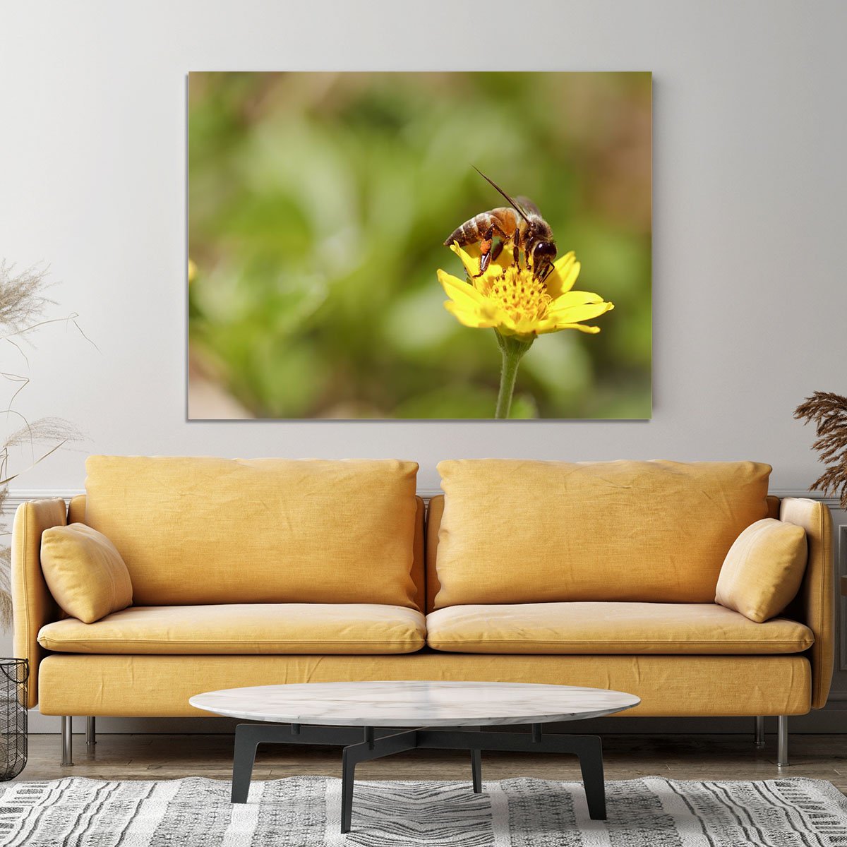 Bee and small sunflower Canvas Print or Poster