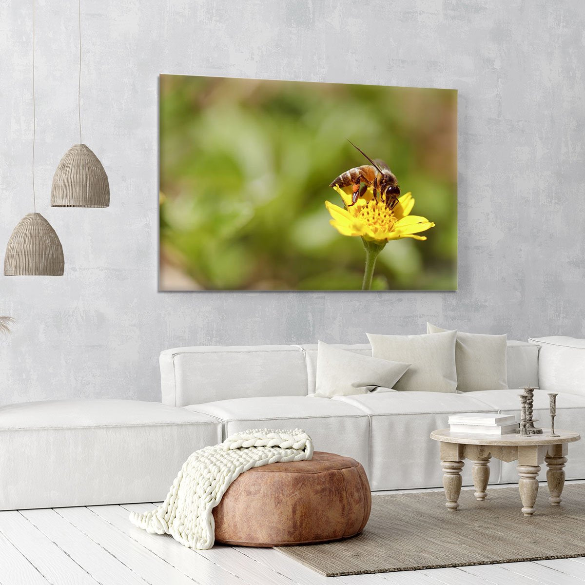 Bee and small sunflower Canvas Print or Poster