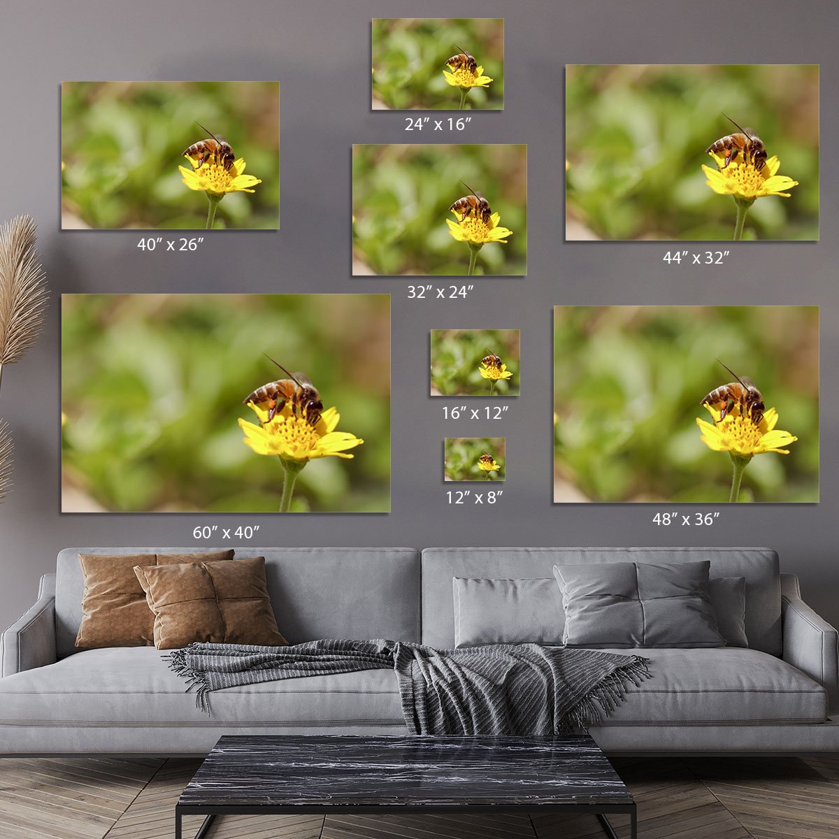 Bee and small sunflower Canvas Print or Poster