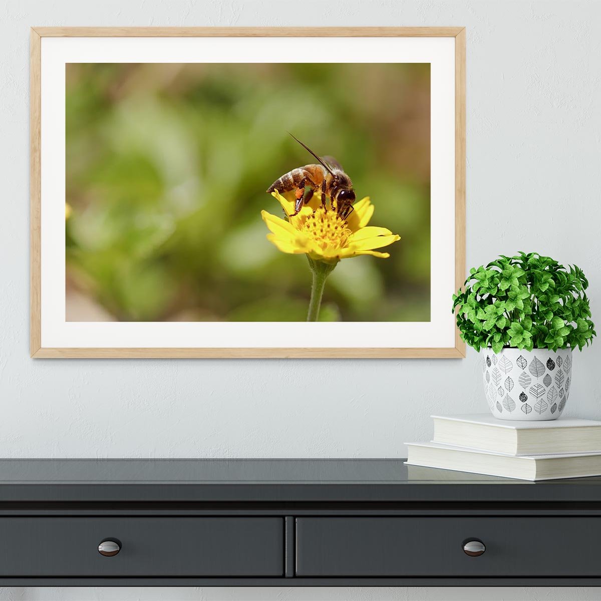Bee and small sunflower Framed Print - Canvas Art Rocks - 3