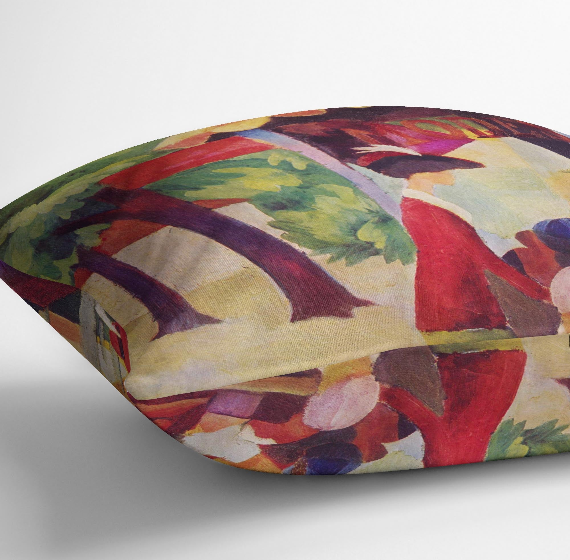 Before Hutladen woman with a red jacket and child by Macke Cushion - Canvas Art Rocks - 3