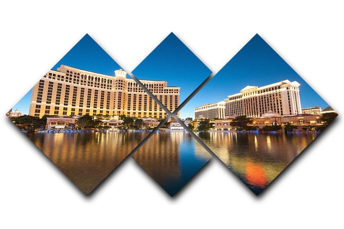 Bellagio Hotel Casino during sunset 4 Square Multi Panel Canvas  - Canvas Art Rocks - 1