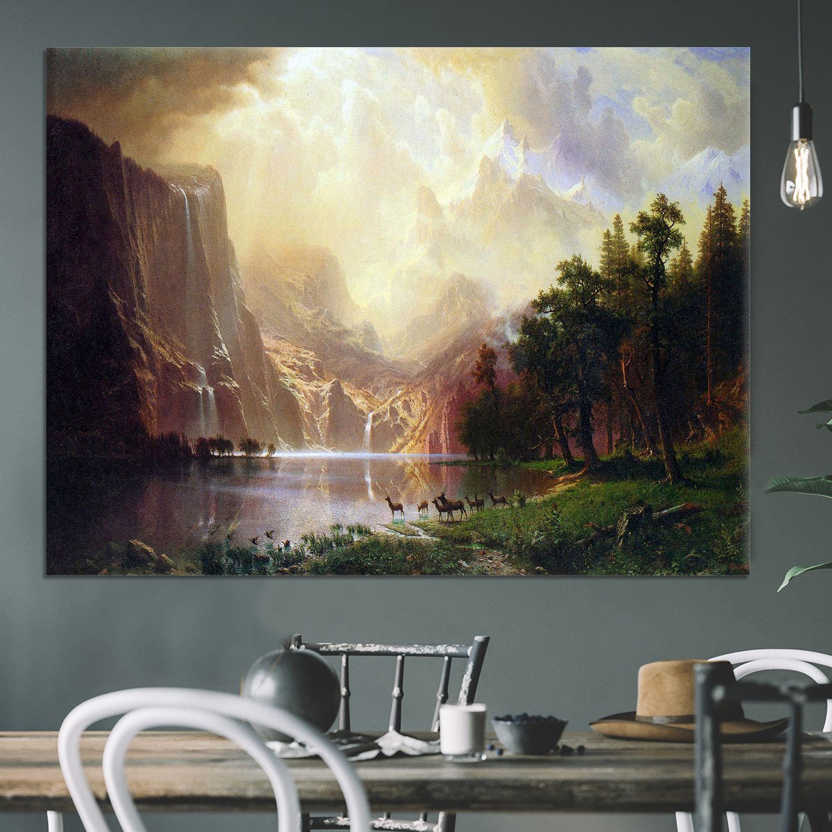 Between the Sierra Nevada Mountains by Bierstadt Canvas Print or Poster