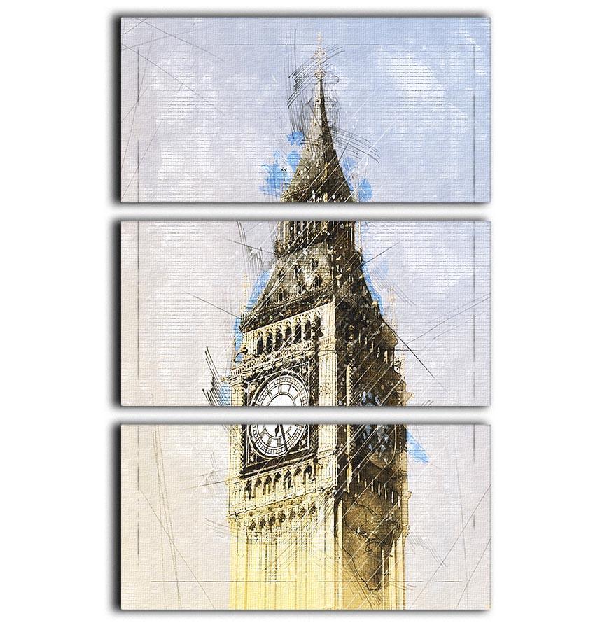 Big Ben Painting 3 Split Panel Canvas Print - Canvas Art Rocks - 1