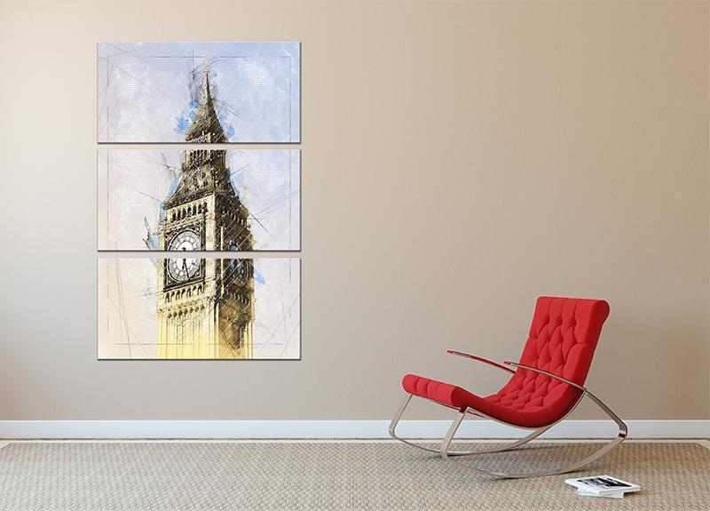 Big Ben Painting 3 Split Panel Canvas Print - Canvas Art Rocks - 2