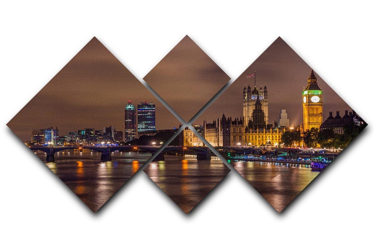 Big Ben and Westminster Bridge 4 Square Multi Panel Canvas  - Canvas Art Rocks - 1