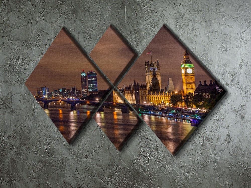 Big Ben and Westminster Bridge 4 Square Multi Panel Canvas  - Canvas Art Rocks - 2