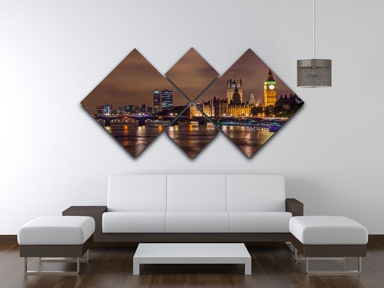 Big Ben and Westminster Bridge 4 Square Multi Panel Canvas  - Canvas Art Rocks - 3