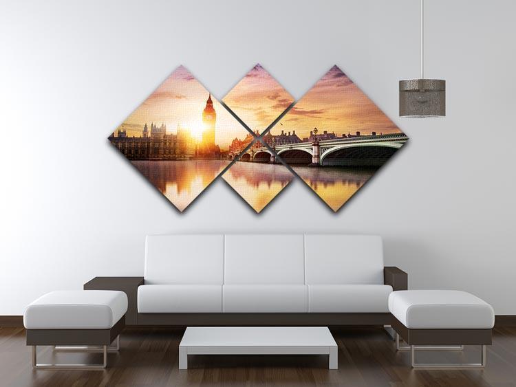Big Ben and Westminster Bridge at dusk 4 Square Multi Panel Canvas  - Canvas Art Rocks - 3