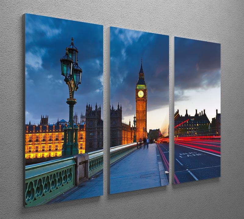 Big Ben at night London 3 Split Panel Canvas Print - Canvas Art Rocks - 2