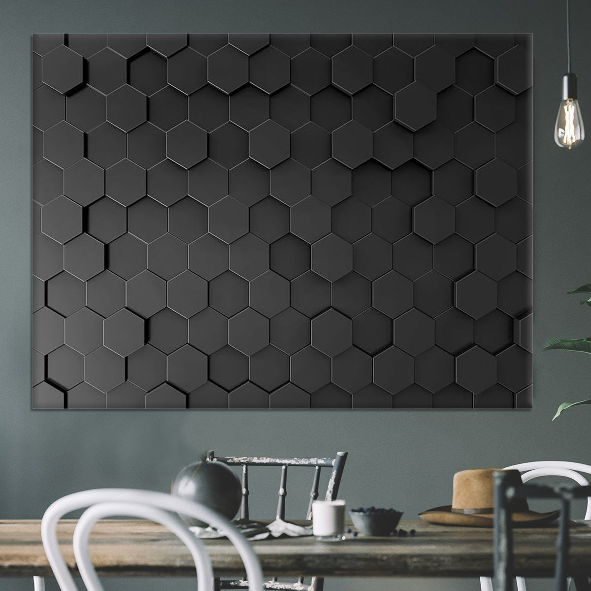 Black Hexagon Pattern Canvas Print or Poster