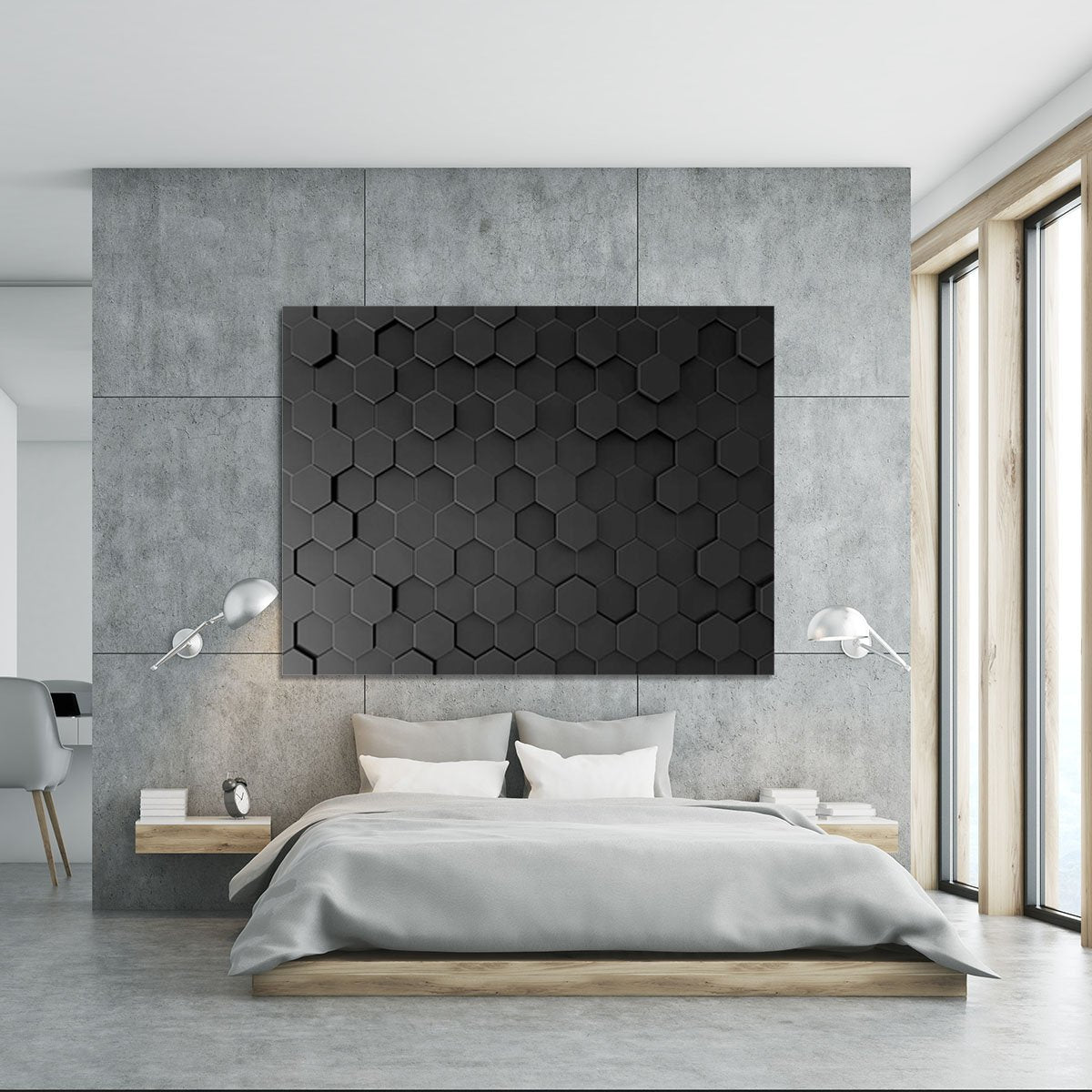 Black Hexagon Pattern Canvas Print or Poster