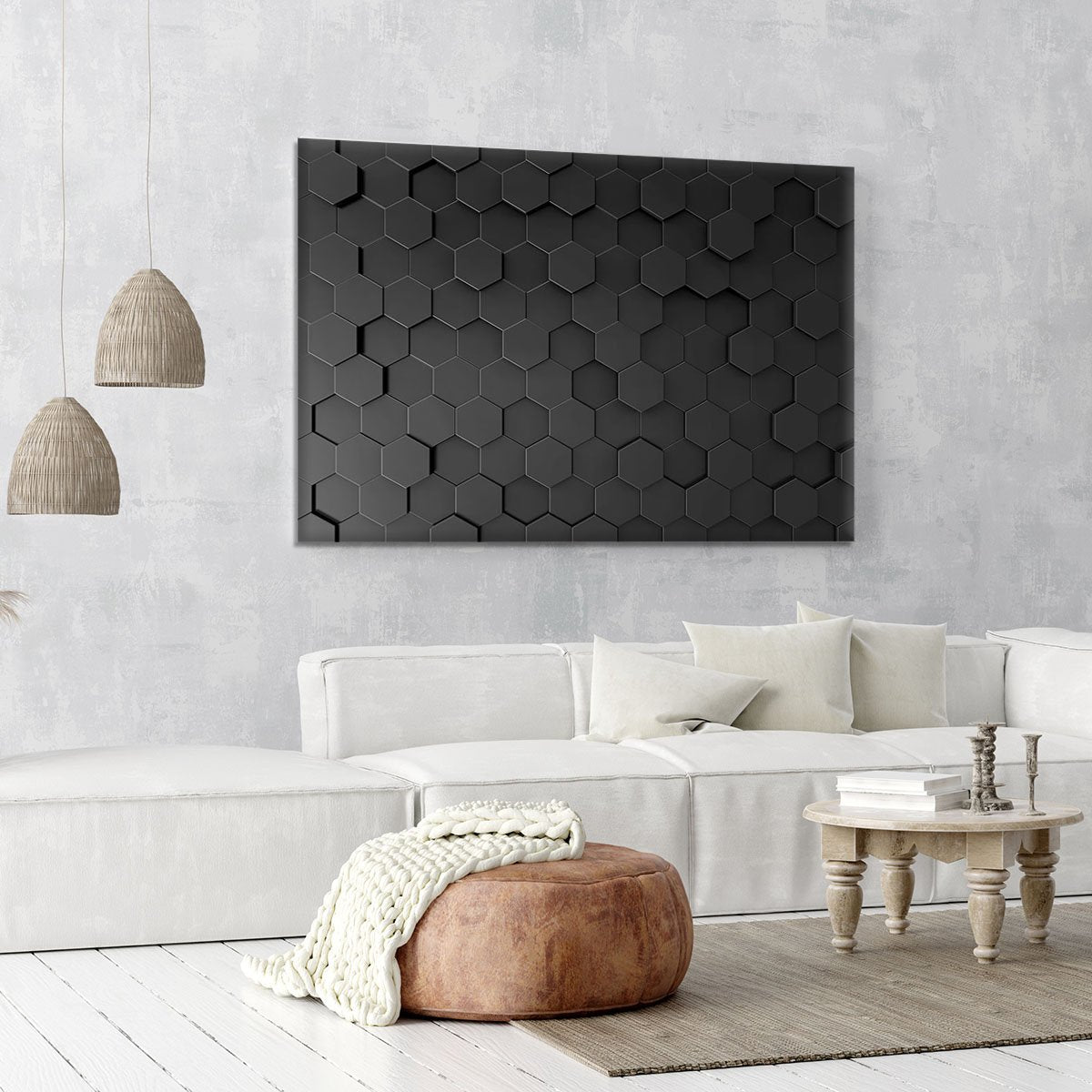 Black Hexagon Pattern Canvas Print or Poster
