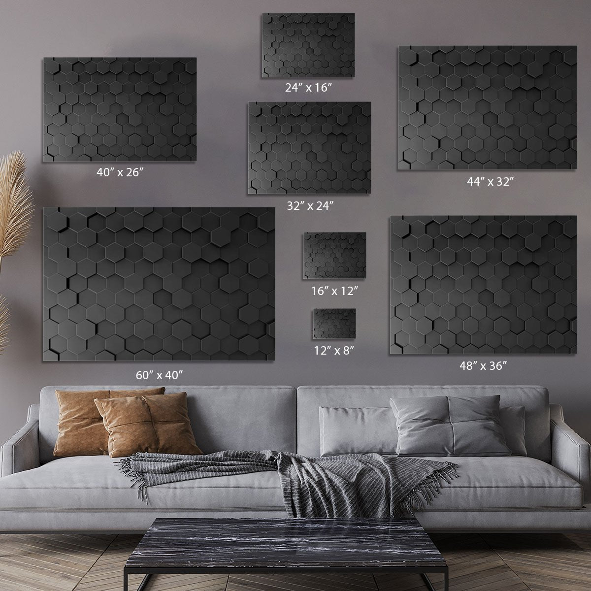 Black Hexagon Pattern Canvas Print or Poster