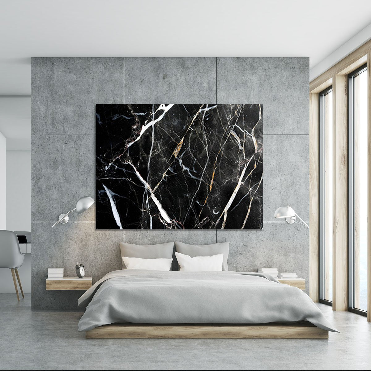 Black White and Gold Cracked Marble Canvas Print or Poster