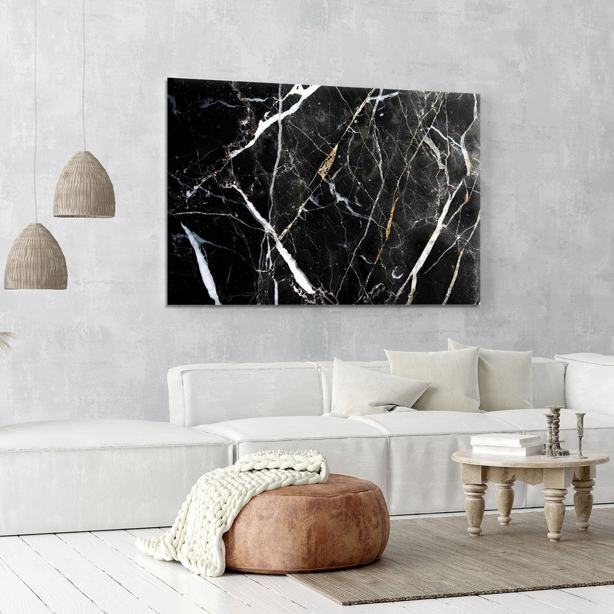 Black White and Gold Cracked Marble Canvas Print or Poster