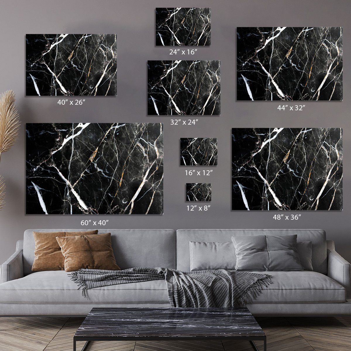 Black White and Gold Cracked Marble Canvas Print or Poster