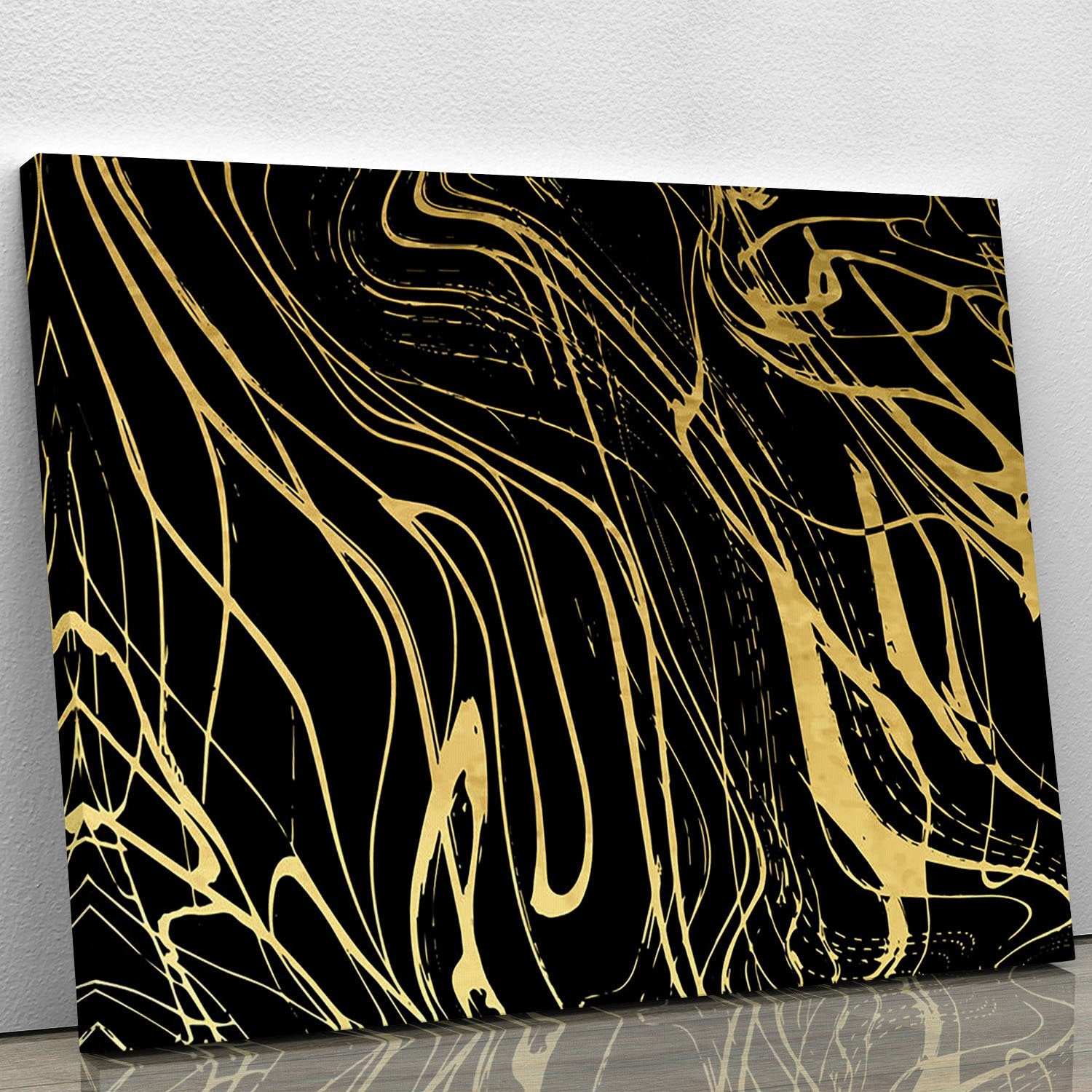 Black and Gold Swirled Abstract Canvas Print or Poster