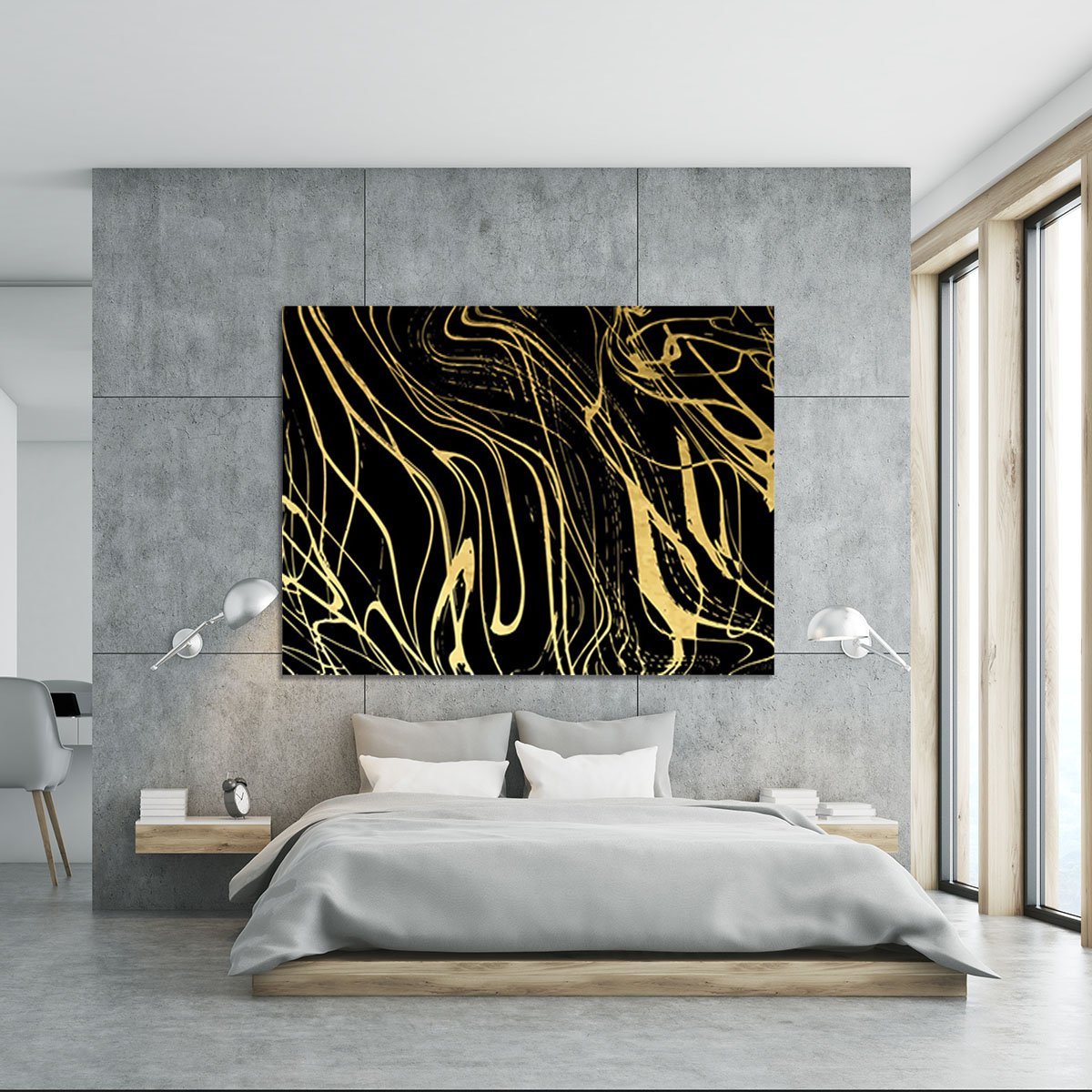 Black and Gold Swirled Abstract Canvas Print or Poster