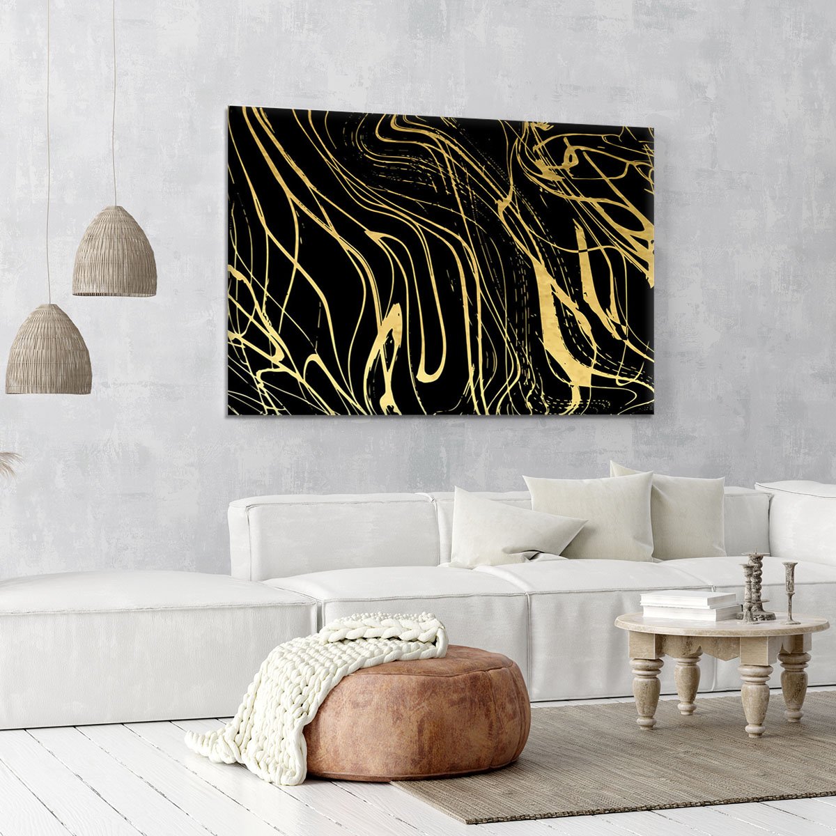 Black and Gold Swirled Abstract Canvas Print or Poster