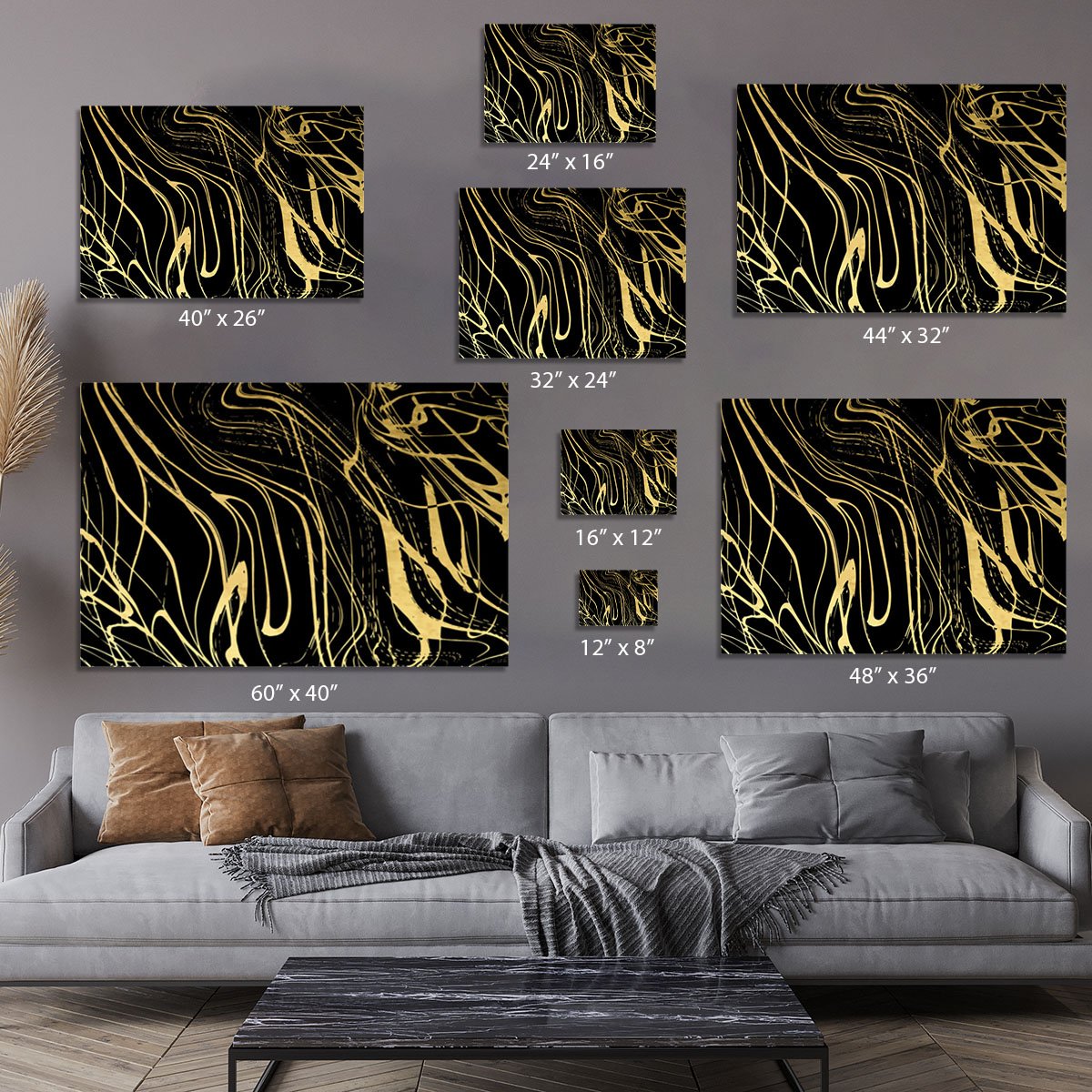 Black and Gold Swirled Abstract Canvas Print or Poster