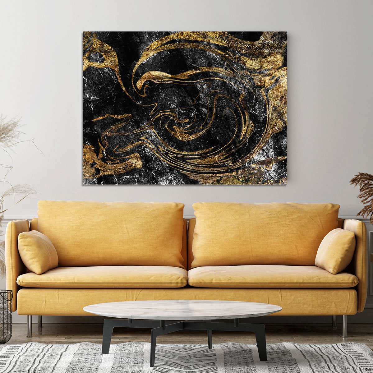 Black and Gold Swirled Marble Canvas Print or Poster