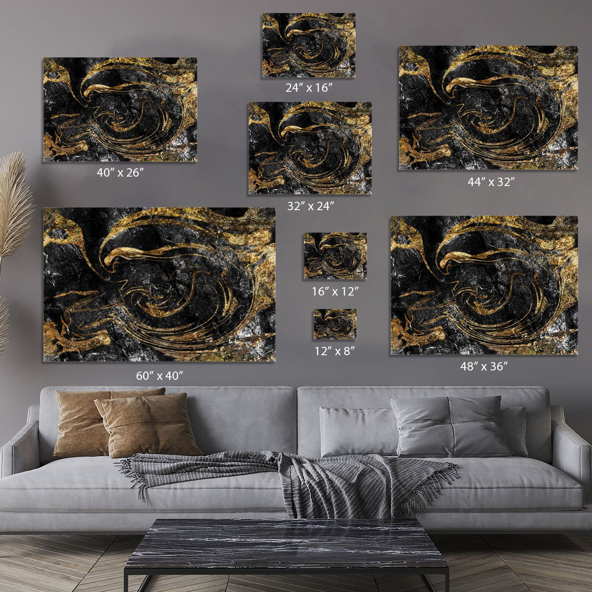 Black and Gold Swirled Marble Canvas Print or Poster