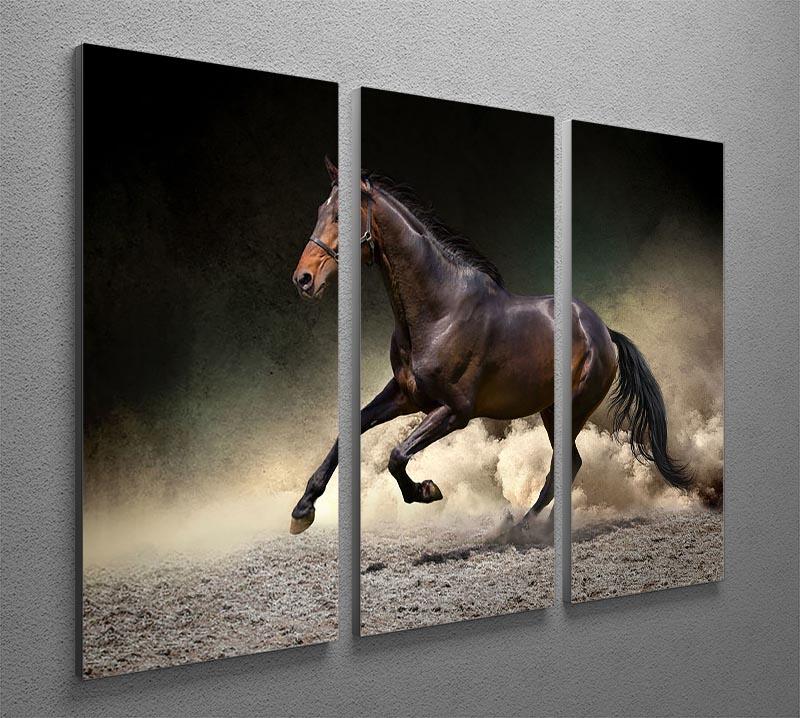 Black horse run gallop in dust desert 3 Split Panel Canvas Print - Canvas Art Rocks - 2