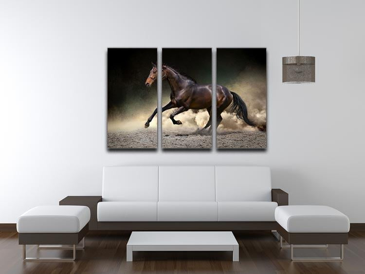 Black horse run gallop in dust desert 3 Split Panel Canvas Print - Canvas Art Rocks - 3