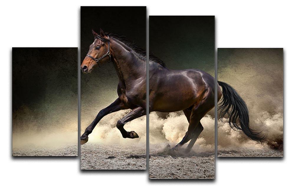 Black horse run gallop in dust desert 4 Split Panel Canvas - Canvas Art Rocks - 1