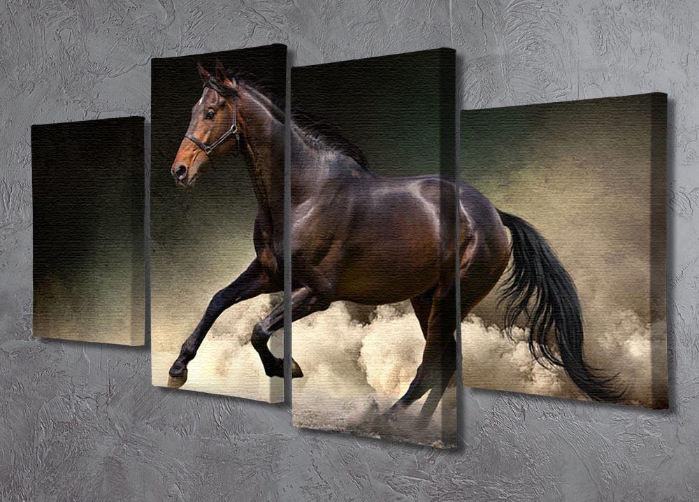 Black horse run gallop in dust desert 4 Split Panel Canvas - Canvas Art Rocks - 2