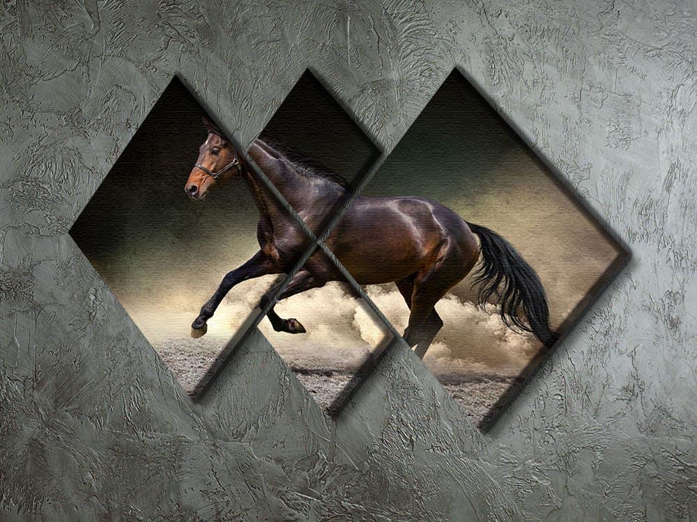 Black horse run gallop in dust desert 4 Square Multi Panel Canvas - Canvas Art Rocks - 2