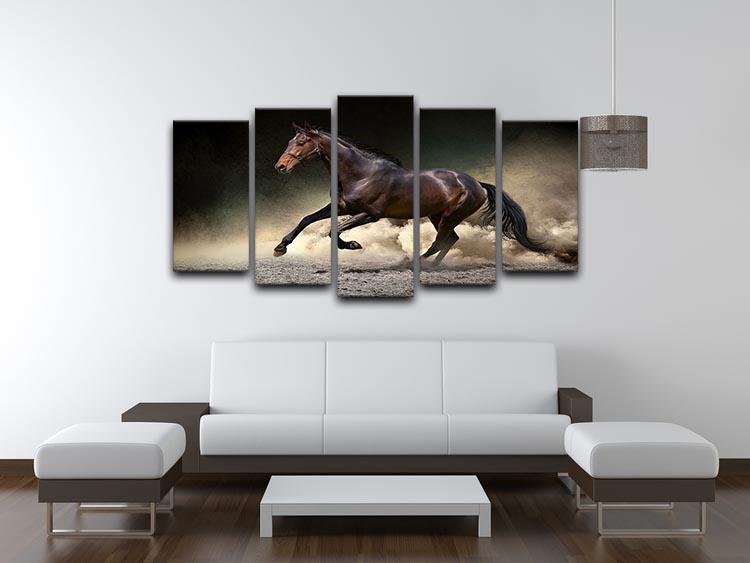 Black horse run gallop in dust desert 5 Split Panel Canvas - Canvas Art Rocks - 3