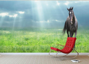 Black horse running Wall Mural Wallpaper - Canvas Art Rocks - 2